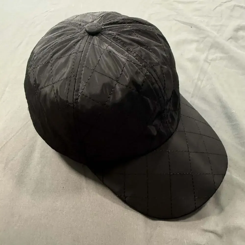 Black Quilted Nylon Baseball Cap Adjustable Lightweight Unisex Dad Hat